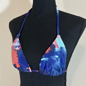 Demi's Tie Dye Bikini Top Triangle Halter Swimsuit Blue Red Orange Sz M